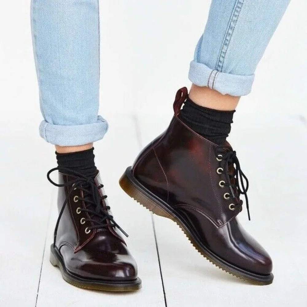 Dr. Martens Emmeline Dark Cherry Red Arcadia Leather Boots Size 10 Grunge Fall